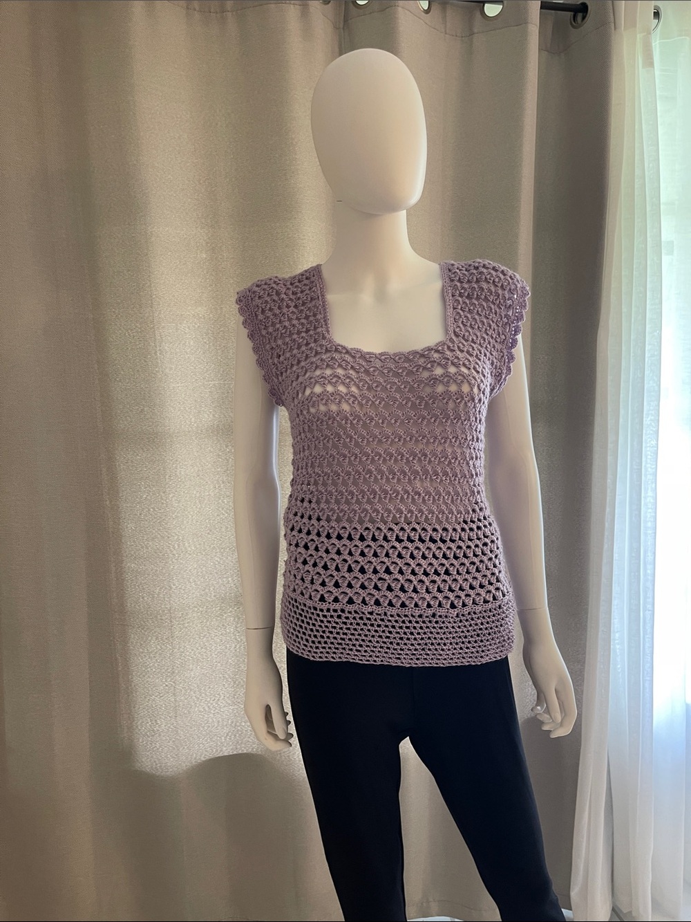 Lilac Crochet Knit Square-Neck Top - Women
